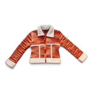 KatManDoo Vintage Y2K Orange Wool Sherpa Zip Up Jacket